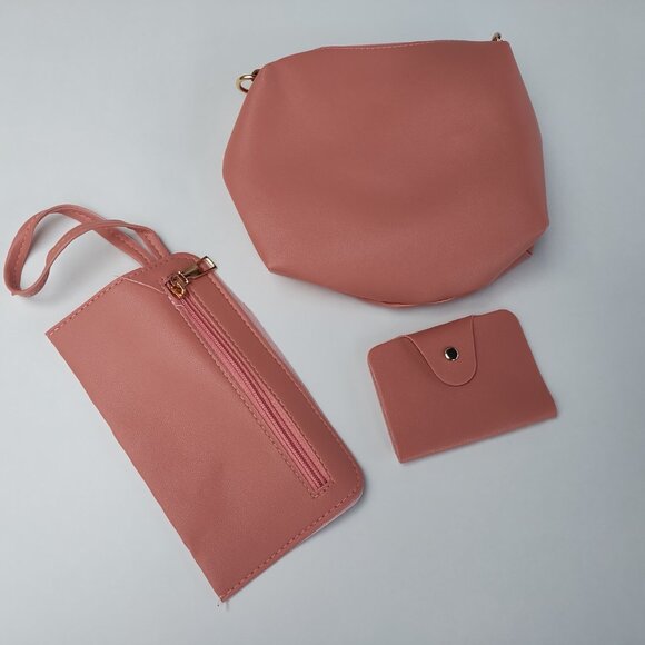 Women’s Purse Set – Pink Tote Bag, Pouch & Wallet – Everyday Casual Shoulder Bag - Picture 5 of 9